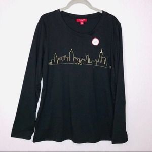 Macy's Family Pjs black New York scape tee shirt pajama top large